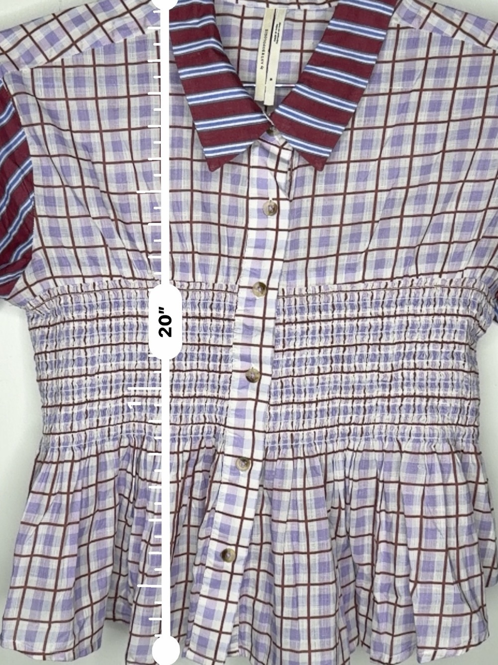 Anthropologie Lavender Plaid Button-Down with Maroon Striped Accents - Picture 12 of 12